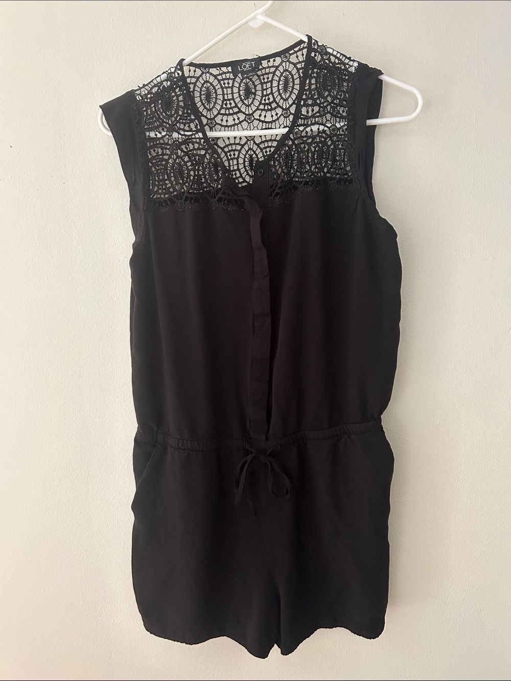 LOFT Black Lace Yoke Sleeveless Romper
